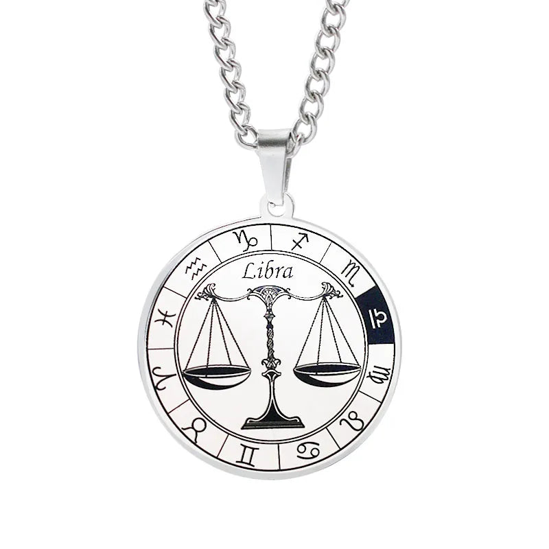 Horoscope Necklace Zodiac Constellations Pendant Silver Libra