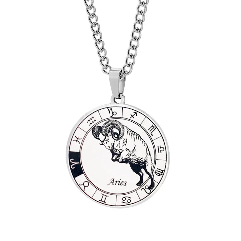 Horoscope Necklace Zodiac Constellations Pendant Silver Aries