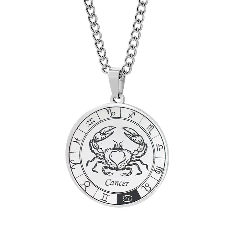 Horoscope Necklace Zodiac Constellations Pendant Silver Cancer