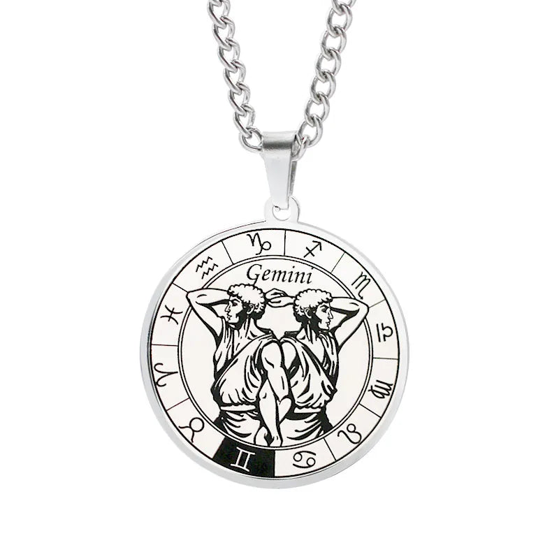 Horoscope Necklace Zodiac Constellations Pendant Silver Gemini