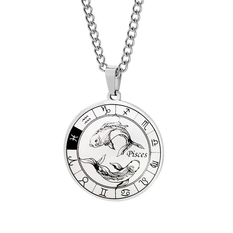 Horoscope Necklace Zodiac Constellations Pendant Silver Pisces
