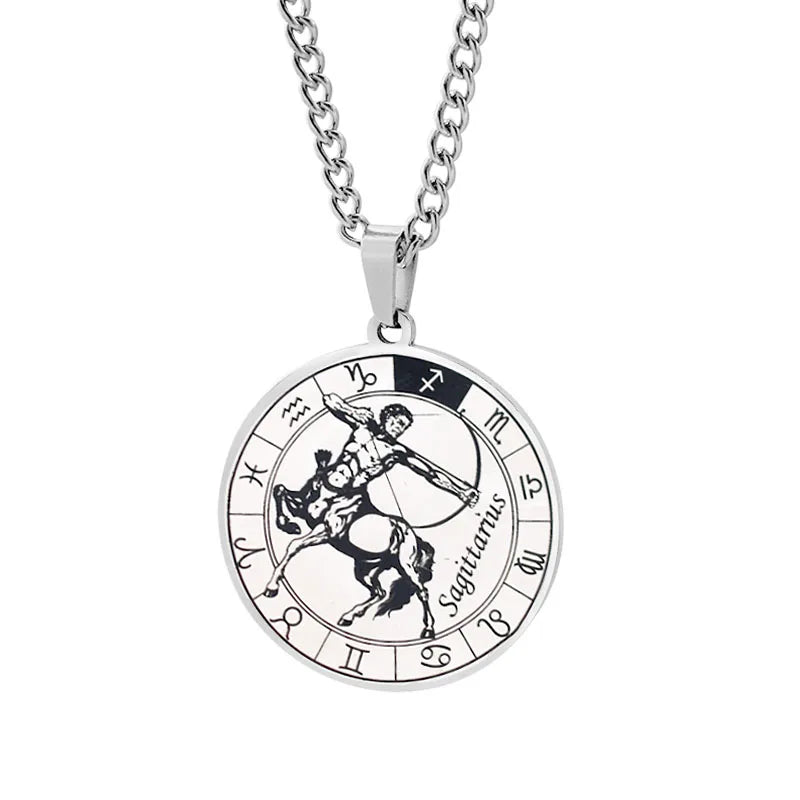 Horoscope Necklace Zodiac Constellations Pendant Silver Sagittarius