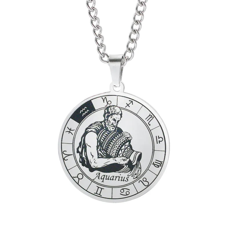 Horoscope Necklace Zodiac Constellations Pendant Silver Aquarius