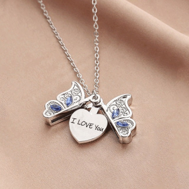 I Love You Butterfly Necklace silver