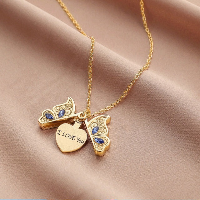 I Love You Butterfly Necklace gold