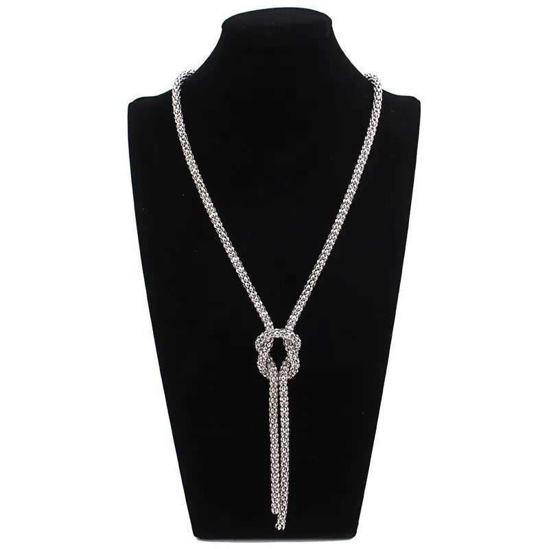 Long Necklace with Silver Knot Pendant