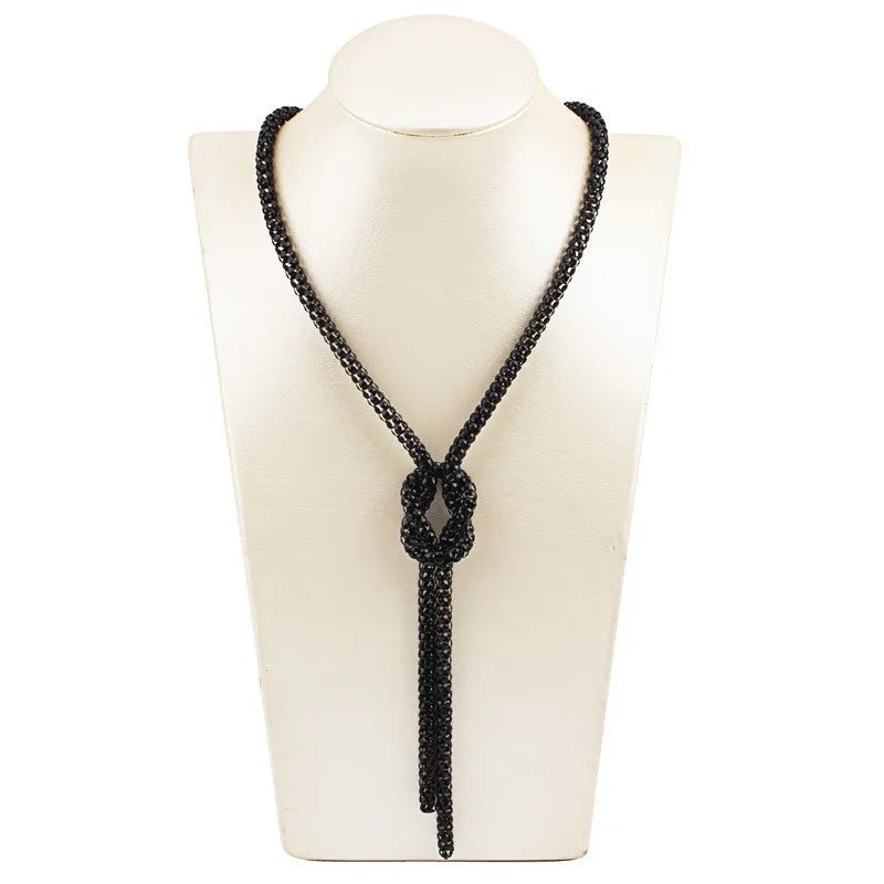 Long Necklace with Black Knot Pendant