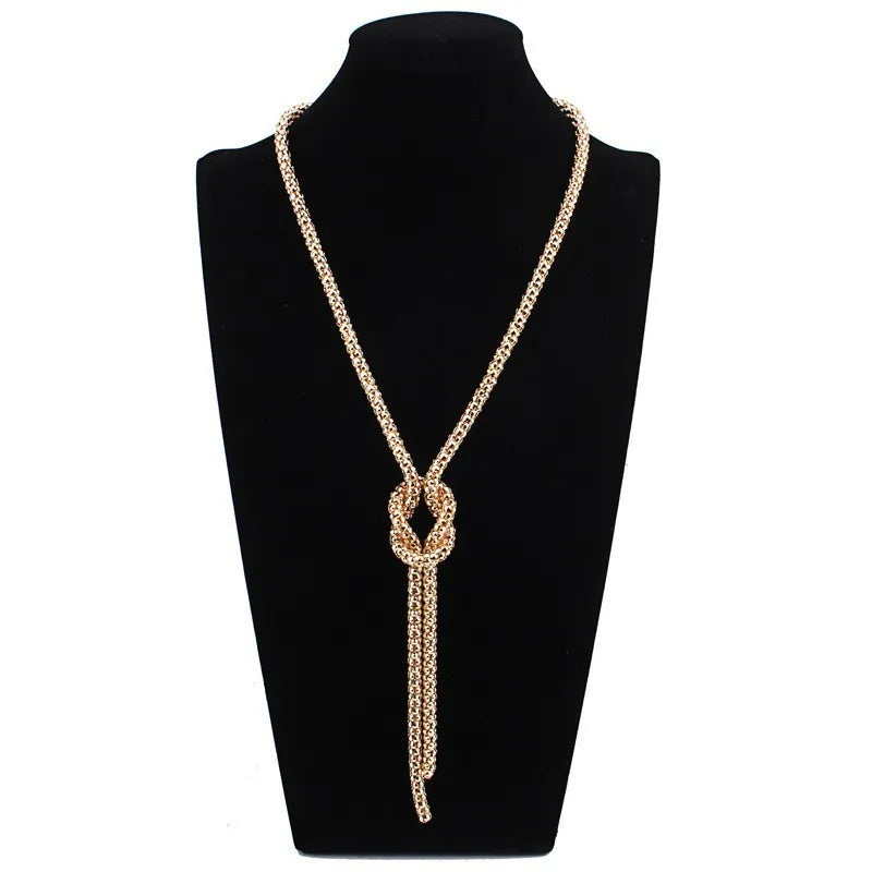 Long Necklace with Gold Knot Pendant