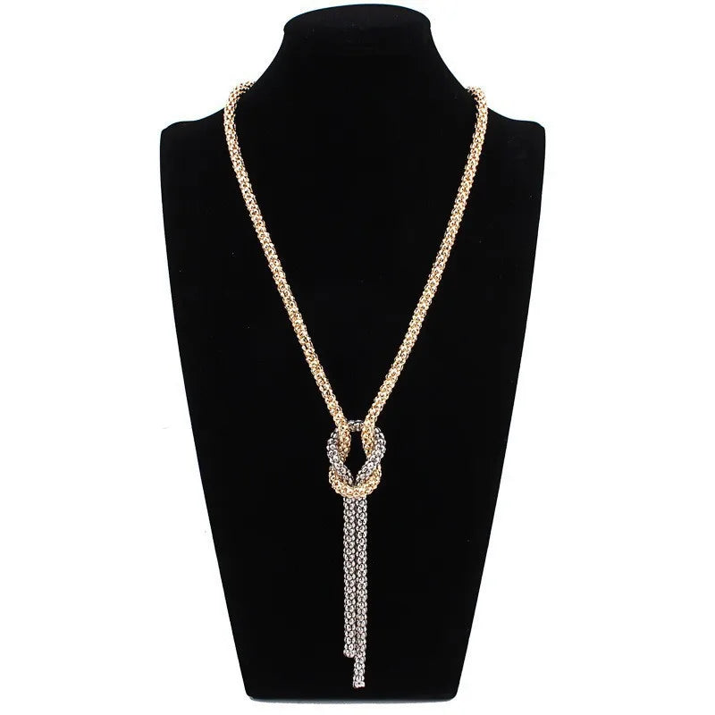 Long Necklace with Gold and Silver Knot Pendant