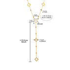 Long Necklace with Four-Leaf Clover and Zircon Pendants 