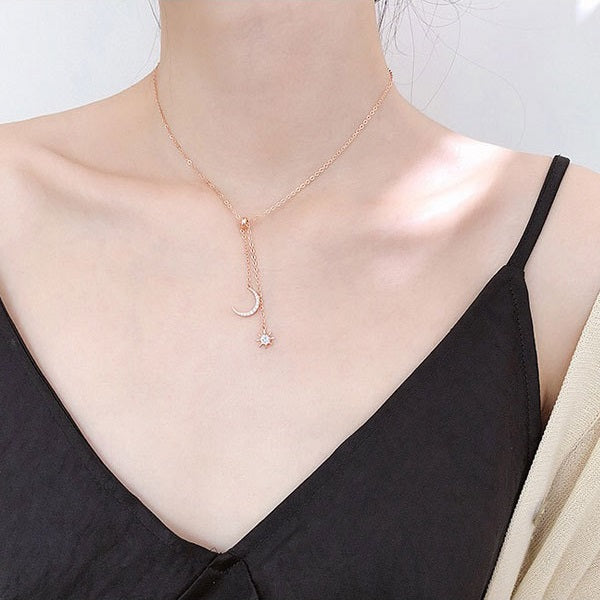 Moon & Sun Necklace Rose Gold