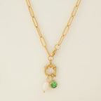 Link necklace with pearl pendant and August birthstone
