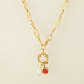 Link necklace with pearl pendant and January birthstone