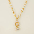 Link necklace with pearl pendant and March birthstone