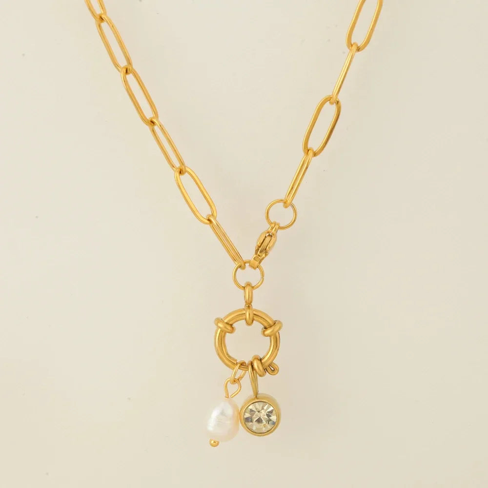 Link necklace with pearl pendant and November birthstone