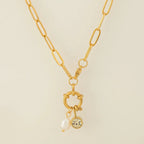 Link necklace with pearl pendant and November birthstone