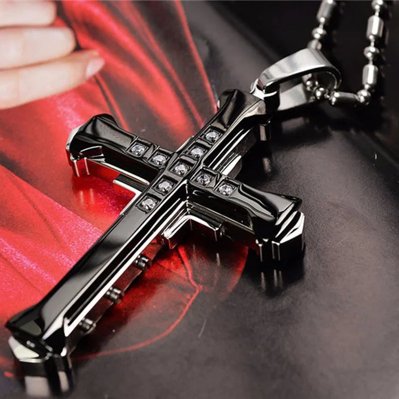 Black Men's Cross Necklace & Pendant