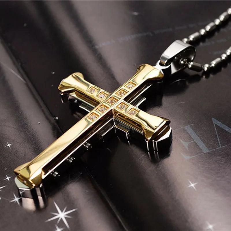Gold Men's Cross Necklace & Pendant