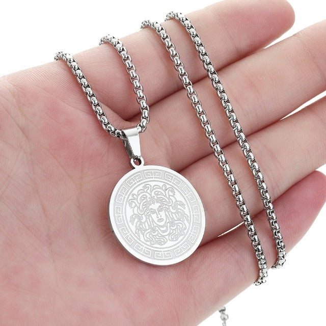 Greek Gorgon Medusa Silver Necklace