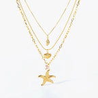Multi-row Necklace with Shell Pendant Starfish Conch Scallop