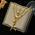 Multi-row Necklace with Shell Pendant Starfish Conch Scallop