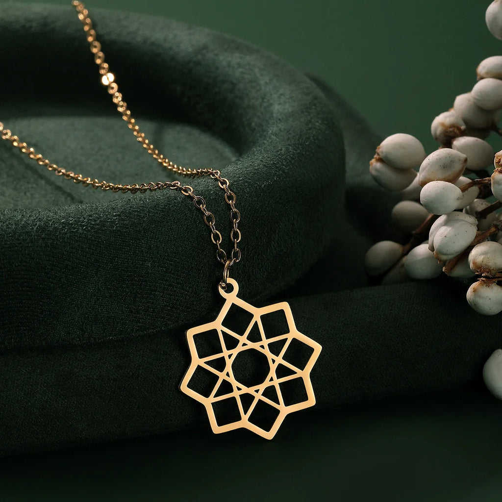 Octagram Necklace Sacred Geometry Mandala Pendant Gold