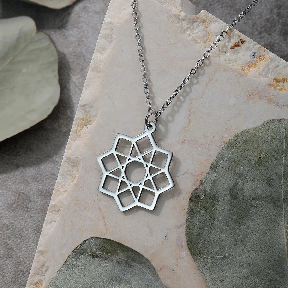 Octagram Necklace Sacred Geometry Mandala Pendant Silver