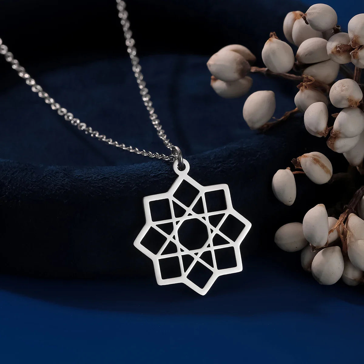 Octagram Necklace Sacred Geometry Mandala Pendant Silver