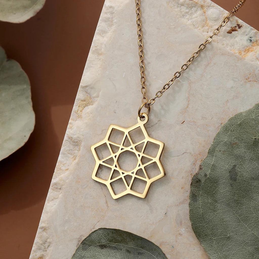 Octagram Necklace Sacred Geometry Mandala Pendant Gold