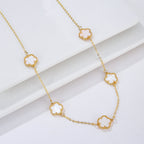 Gold Necklace White Mother-of-Pearl Clover Agate Gift Idea Women's Jewelry