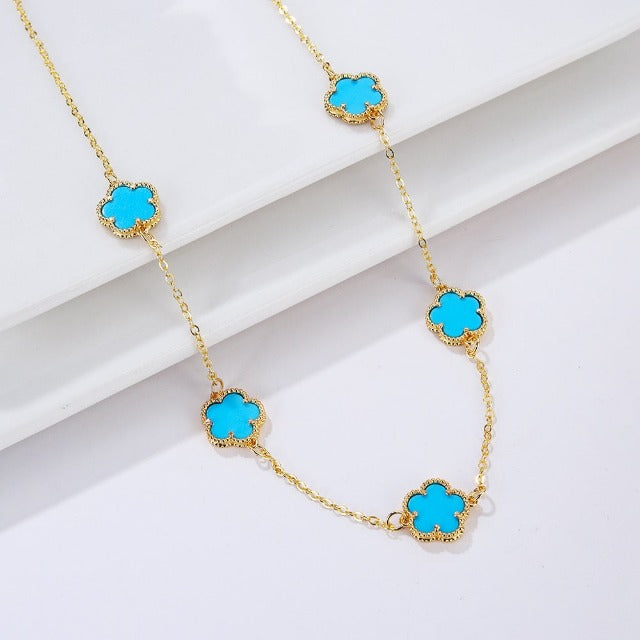 Gold Necklace White Mother-of-Pearl Clover Agate Gift Idea Women's Jewelry