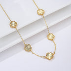 Gold Necklace White Mother-of-Pearl Clover Agate Gift Idea Women's Jewelry