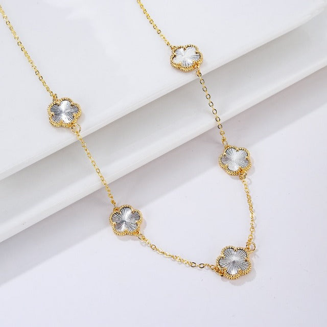Gold Necklace White Mother-of-Pearl Clover Agate Gift Idea Women's Jewelry