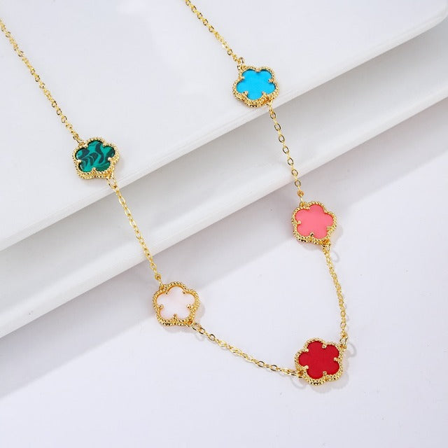 Gold Necklace White Mother-of-Pearl Clover Agate Gift Idea Women's Jewelry