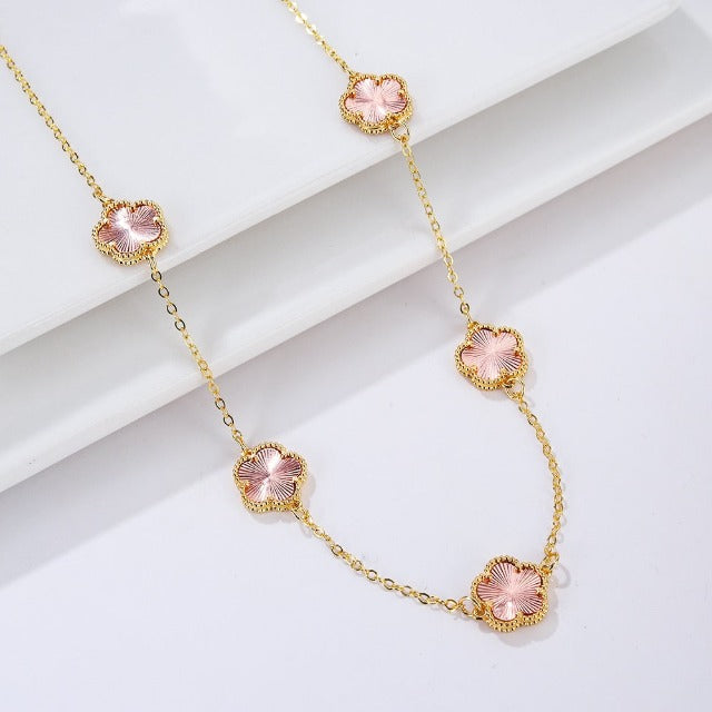 Gold Necklace White Mother-of-Pearl Clover Agate Gift Idea Women's Jewelry