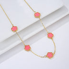 Gold Necklace White Mother-of-Pearl Clover Agate Gift Idea Women's Jewelry