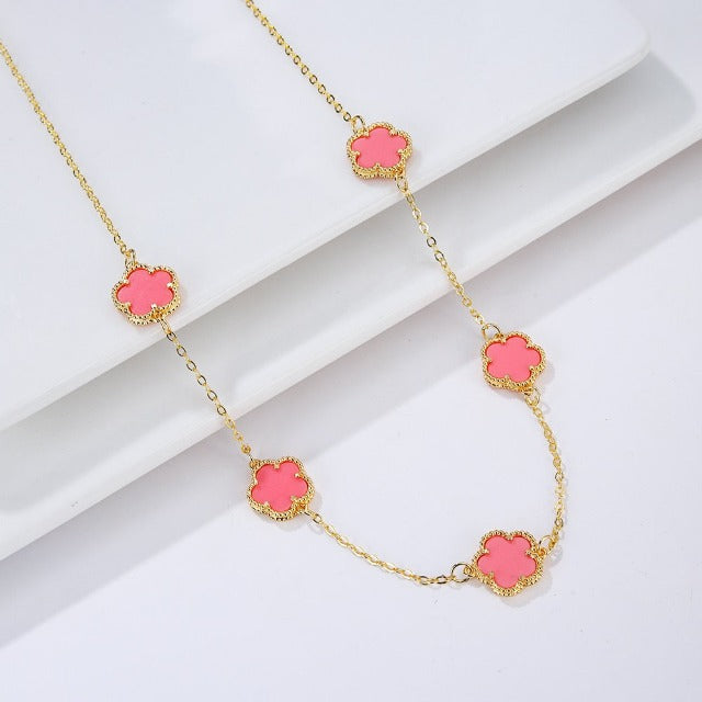 Gold Necklace White Mother-of-Pearl Clover Agate Gift Idea Women's Jewelry