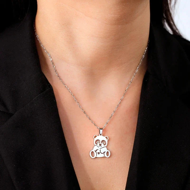 Cute Panda Necklace Silver