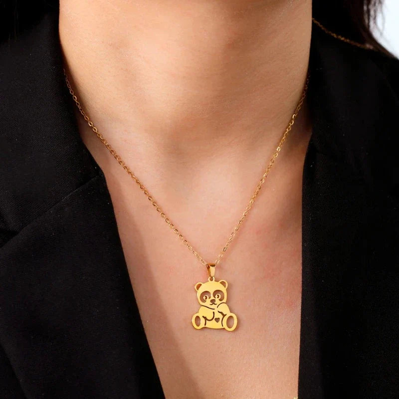 Cute Panda Necklace Gold