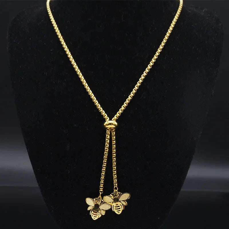 Bee Pendant Necklace Gold