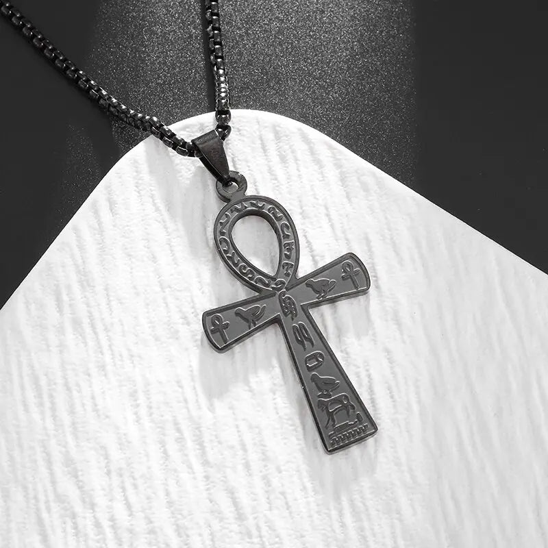 Black Egyptian Ankh Cross Amulet Pendant Necklace