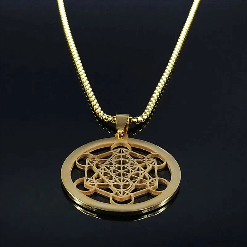 Metatron's Cube Pendant Necklace with Gold Crystal