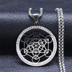 Metatron's Cube Pendant Necklace with Silver Crystal