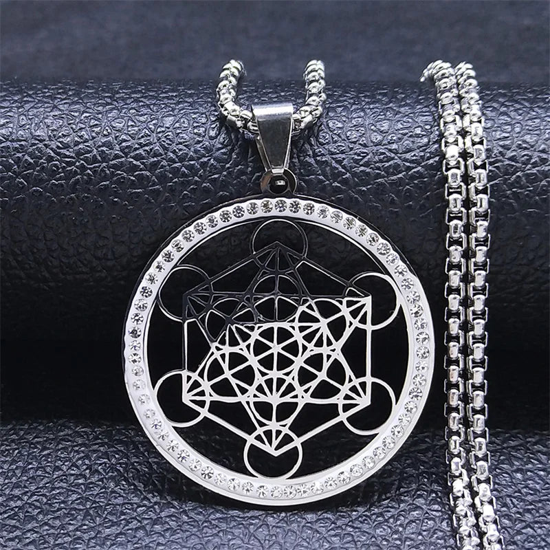 Metatron's Cube Pendant Necklace with Silver Crystal