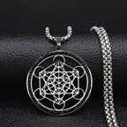 Metatron's Cube Pendant Necklace with Black Crystal