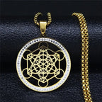Metatron's Cube Pendant Necklace with Gold Crystal