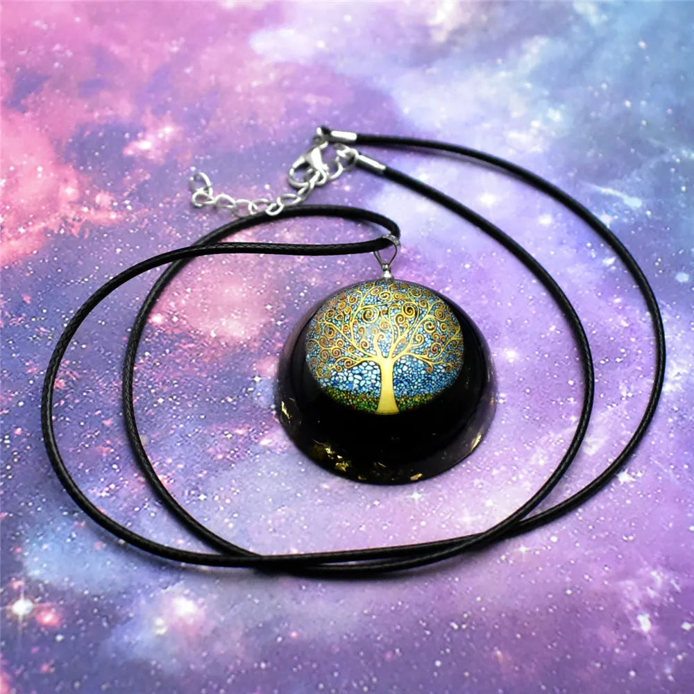 Pendant Necklace with Tree of Life in Black Tourmaline