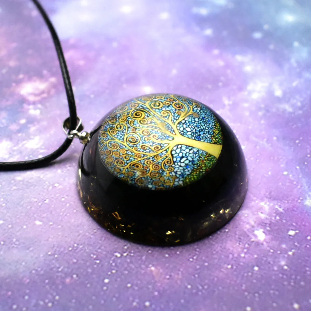 Pendant Necklace with Tree of Life in Black Tourmaline