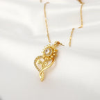 Pendant Necklace with Heart and Rotating Sunflower Anti-Stress