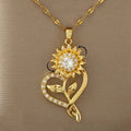 Pendant Necklace with Heart and Rotating Sunflower Anti-Stress